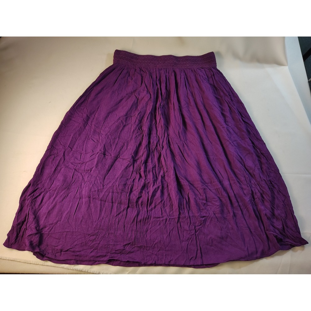NWT Gypsie Blu Purple Crinkled Gauze Smocked Midi Skirt Womens L Boho Festival